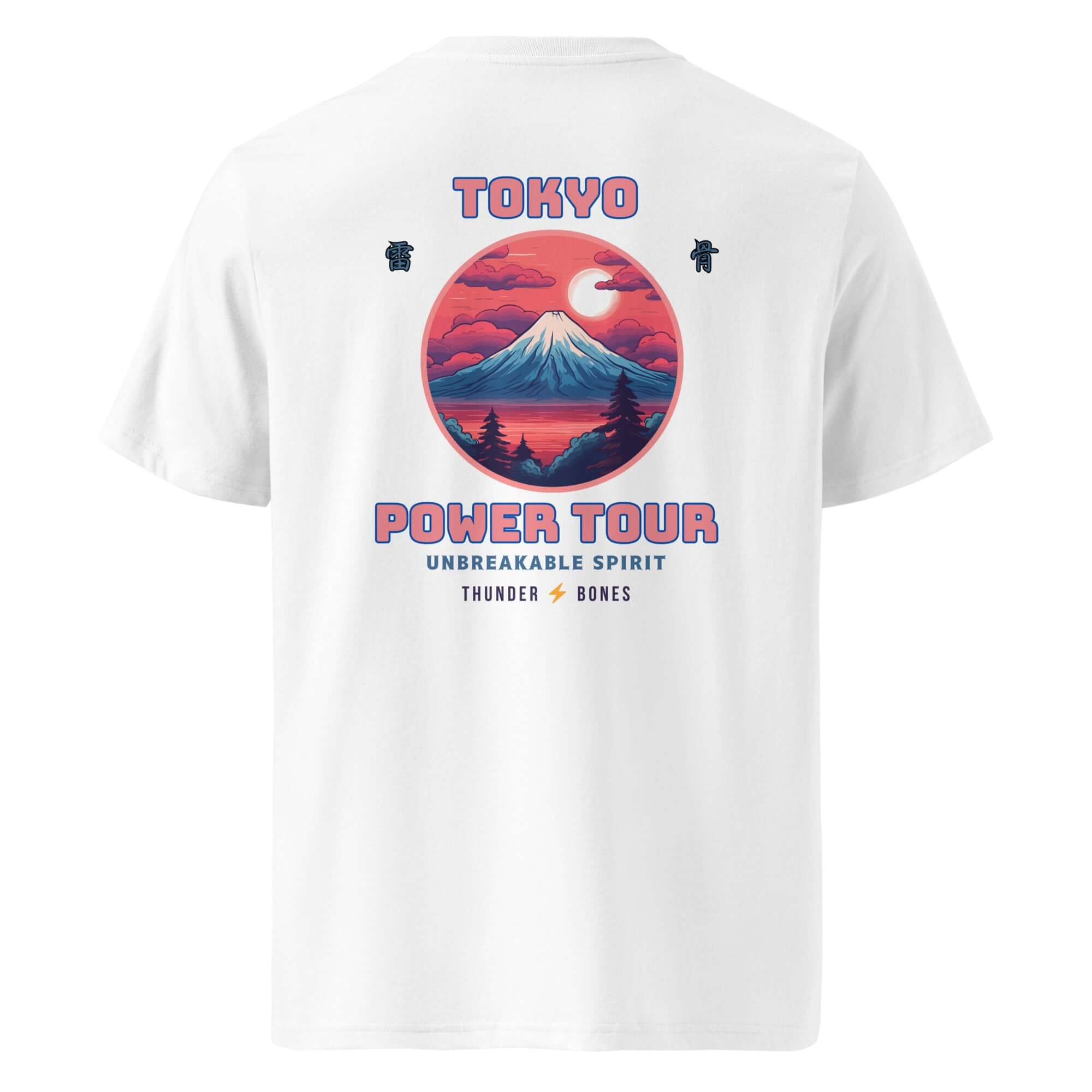 Tokyo power tour unisex camiseta Thunder Bones con calavera vintage estilo atlético en fondo blanco.